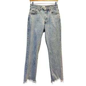 Superdown Jeans Revolve Women 29 Light Wash High Rise Raw Hem Straight Leg Denim